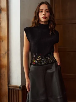 Hot Stand Collar Embroidery Floral Sweater Vest Vests|Knitwear