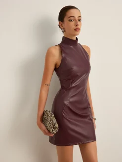 Hot Stand Collar Faux Leather Skinny Tank Dress Dresses