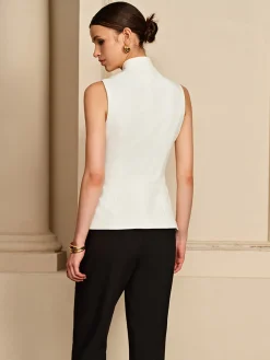 Online Stand Collar Golden Button Vest Outerwear|Vests