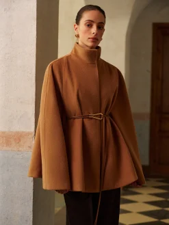 Clearance Stand Collar Lariat-Belted Warm Cloak Outerwear|Tops