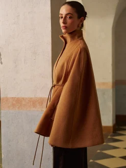 Clearance Stand Collar Lariat-Belted Warm Cloak Outerwear|Tops
