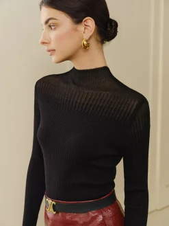 Hot Stand Collar Panel Knit Top T-shirts|Knitwear
