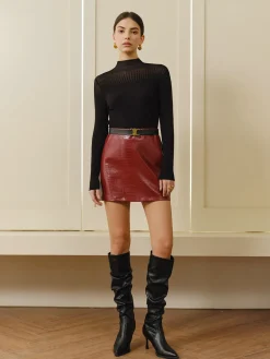 Hot Stand Collar Panel Knit Top T-shirts|Knitwear