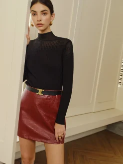 Hot Stand Collar Panel Knit Top T-shirts|Knitwear