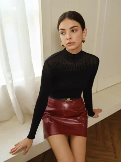 Hot Stand Collar Panel Knit Top T-shirts|Knitwear