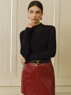 Hot Stand Collar Panel Knit Top T-shirts|Knitwear