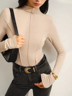 Hot Stand Collar Piping Warm Top Tops