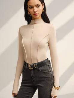 Hot Stand Collar Piping Warm Top Tops