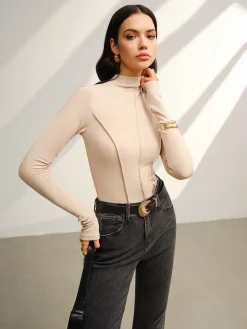 Hot Stand Collar Piping Warm Top Tops