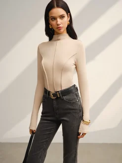 Hot Stand Collar Piping Warm Top Tops