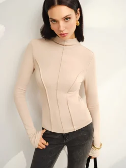 Hot Stand Collar Piping Warm Top Tops