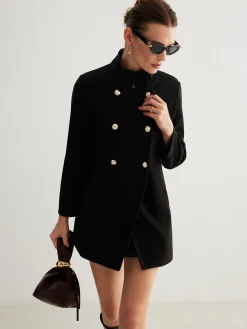 Hot Stand Collar Plain Button Blazer Outerwear|Blazers