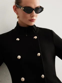 Hot Stand Collar Plain Button Blazer Outerwear|Blazers