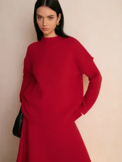 Discount Stand Collar Plain Shift Sweater Knitwear|Matching Sets