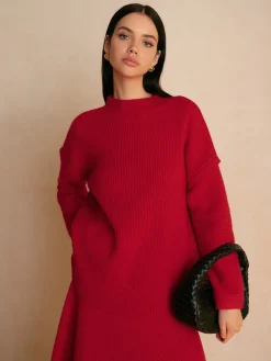 Discount Stand Collar Plain Shift Sweater Knitwear|Matching Sets