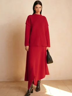 Discount Stand Collar Plain Shift Sweater Knitwear|Matching Sets