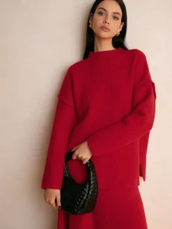Discount Stand Collar Plain Shift Sweater Knitwear|Matching Sets