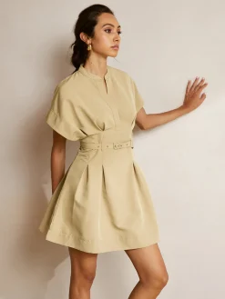 Hot Stand Collar Short Dress With Belt Work Dresses|Summer Dresses