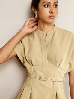Hot Stand Collar Short Dress With Belt Work Dresses|Summer Dresses