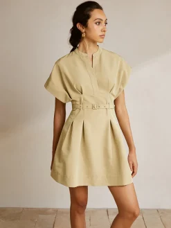 Hot Stand Collar Short Dress With Belt Work Dresses|Summer Dresses