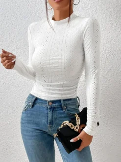 Clearance Stand Collar Side-Pleated Skinny Top Tops