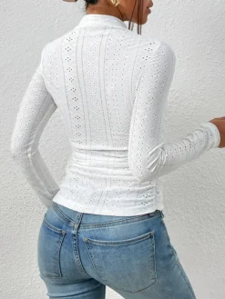 Clearance Stand Collar Side-Pleated Skinny Top Tops