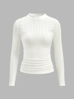 Clearance Stand Collar Side-Pleated Skinny Top Tops