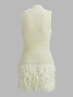 Sale Stand Collar Tassel Knit Dress Sweater Dresses|Cocktail & Party Dresses
