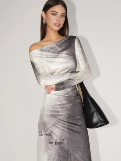 Sale Straight Neck Gradient Slim Dress Casual Dresses|Vacation Dresses