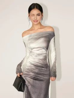 Sale Straight Neck Gradient Slim Dress Casual Dresses|Vacation Dresses
