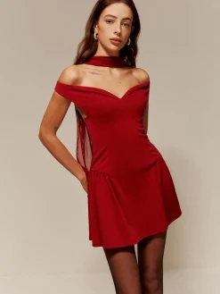 Hot Straight Neck Ribbon Pleated Short Dress Cocktail & Party Dresses|Summer Dresses