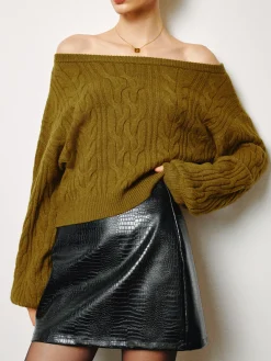 Hot Straight Neck Short Cable Knit Top Knitwear|Tops