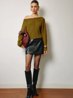 Hot Straight Neck Short Cable Knit Top Knitwear|Tops