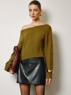Hot Straight Neck Short Cable Knit Top Knitwear|Tops