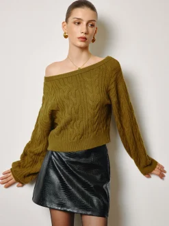 Hot Straight Neck Short Cable Knit Top Knitwear|Tops