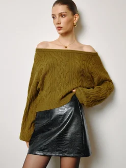 Hot Straight Neck Short Cable Knit Top Knitwear|Tops