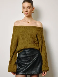 Hot Straight Neck Short Cable Knit Top Knitwear|Tops