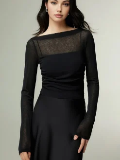 Hot Straight Neck Slim Jersey Top T-shirts|Tops