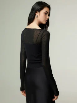 Hot Straight Neck Slim Jersey Top T-shirts|Tops