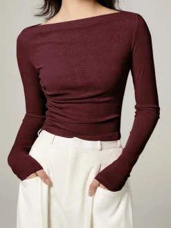 Hot Straight Neck Slim Jersey Top T-shirts|Tops