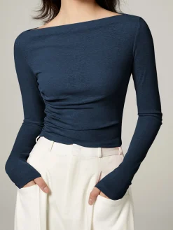 Hot Straight Neck Slim Jersey Top T-shirts|Tops
