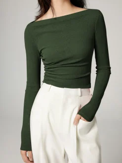 Hot Straight Neck Slim Jersey Top T-shirts|Tops