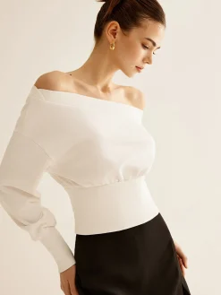 New Straight Shoulder Cinched Sweatshirt Sweatshirts & Hoodies|Tops