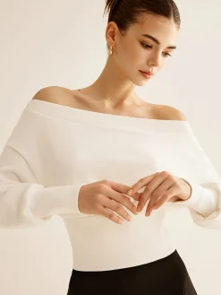 New Straight Shoulder Cinched Sweatshirt Sweatshirts & Hoodies|Tops