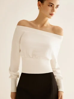 New Straight Shoulder Cinched Sweatshirt Sweatshirts & Hoodies|Tops