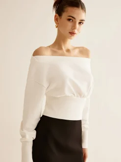 New Straight Shoulder Cinched Sweatshirt Sweatshirts & Hoodies|Tops