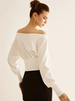 New Straight Shoulder Cinched Sweatshirt Sweatshirts & Hoodies|Tops