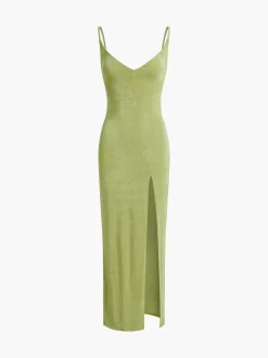 New Strap Slit Midi Dress Sweater Dresses|Casual Dresses