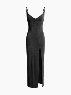 New Strap Slit Midi Dress Sweater Dresses|Casual Dresses