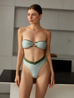 Sale Strapless Contrast Triangle Bikini Set Swimwear|Tops